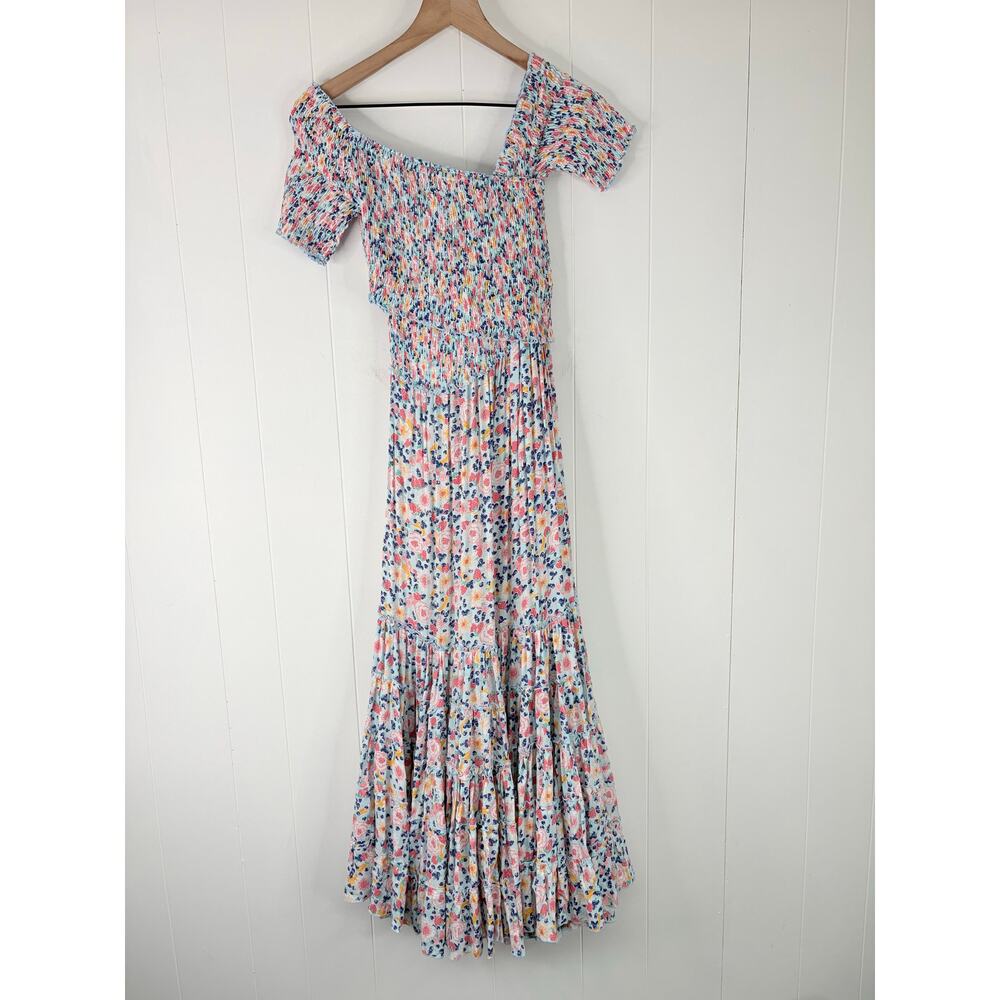 NWT Poupette St Barth Soledad Smocked Off Shoulder Maxi Dress XS Blue Spring - Picture 5 of 7
